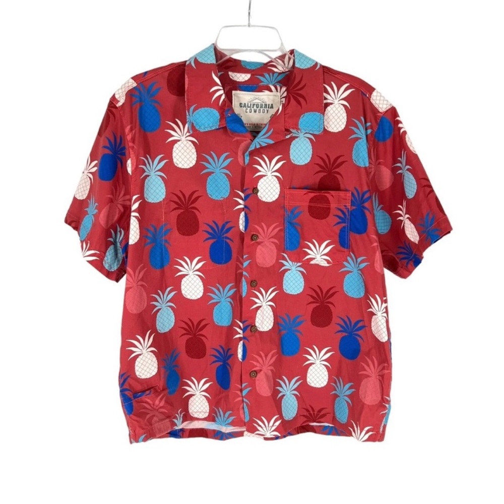 California Cowboy Size XL Tropic High Water Shirt Red Pineapple Print Pockets
